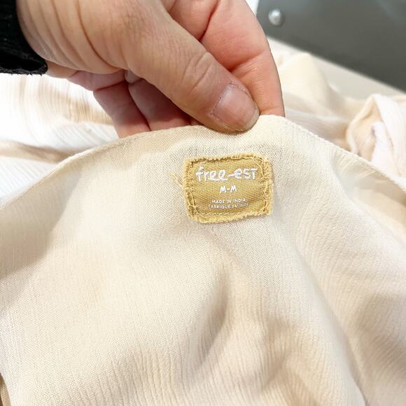 Free People Just Like Paradise V Neck Boho Maxi Dress Tan Cream Beige Medium - Picture 3 of 6